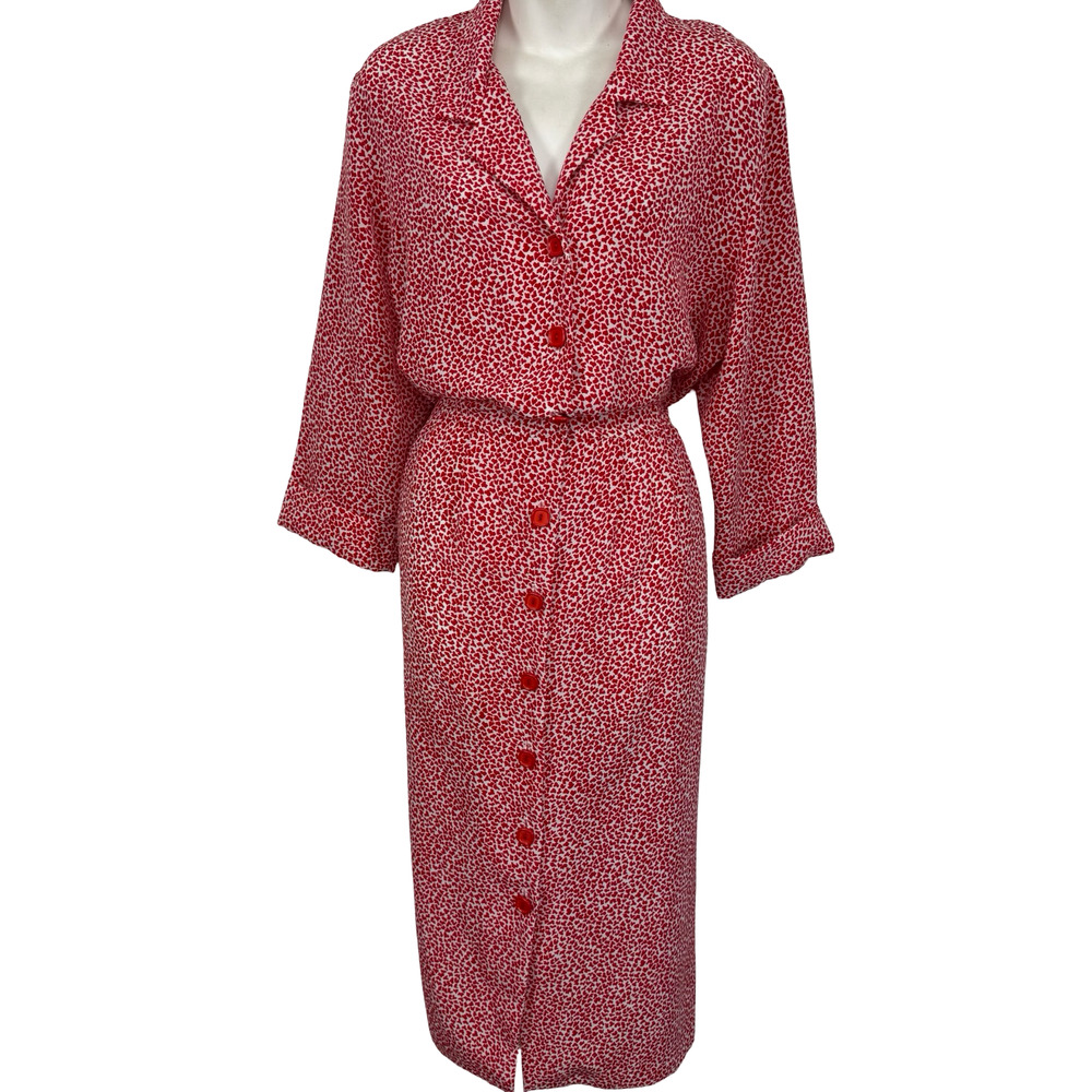 Pellini Von Bramlett Vintage USA Made Red Shirt Style Print Dress sz 11 / 12